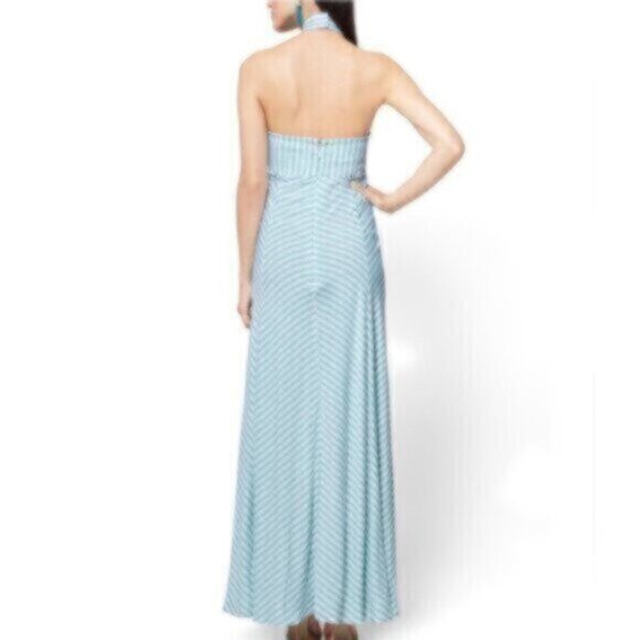 NWT New York & Company Sea Green & White Striped Halter Maxi Dress - Picture 4 of 17
